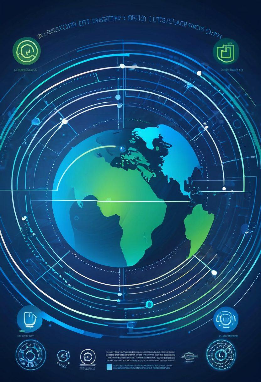 A vibrant blueprint design illustrating a seamless internet connection, featuring icons representing bandwidth, latency, and happy users interacting with technology. Include visual elements like a speedometer, a smiling globe, and network lines glowing in a dynamic layout. The background should be a gradient of refreshing blues and greens to evoke a sense of connectivity and happiness. vector art. vibrant colors.